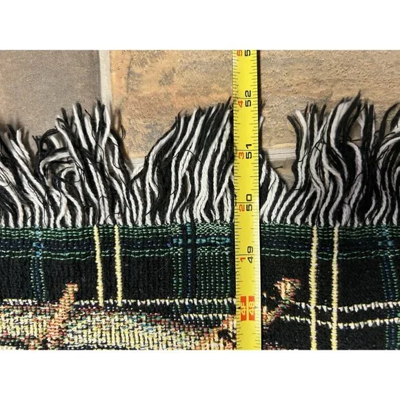 Vtg Tapestry Throw 52x68 Pheasant Cornucopia Harvest Cabin Lodge Fringe Blanket - Picture 7 of 13